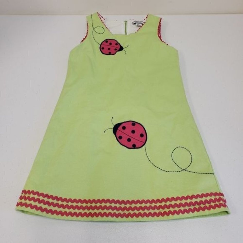 Hartstrings Girls Ladybugs Green Pink Dress Size 7
